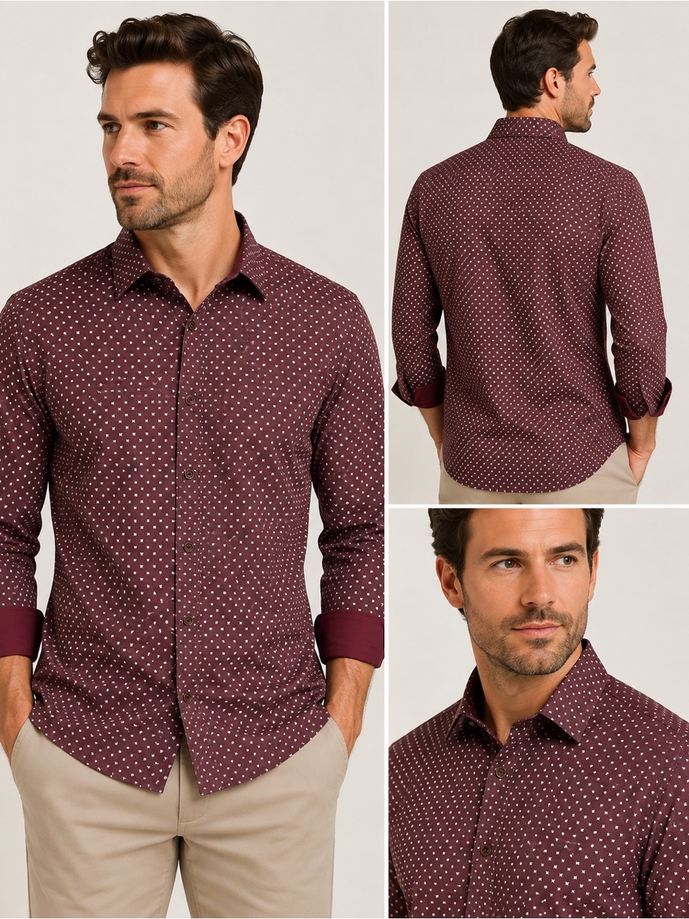 Craft + Flow Men’s Burgundy 4-Way Stretch Performance Button Down Shirt M